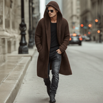 Men's Autumn And Winter Fashion Solid Color Cotton Yarn Knitted Long Hooded Cardigan