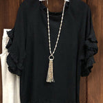 Double Ruffle Short Sleeve Round-Neck Top