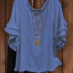 Double Ruffle Short Sleeve Round-Neck Top