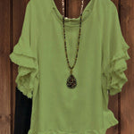 Double Ruffle Short Sleeve Round-Neck Top