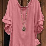 Double Ruffle Short Sleeve Round-Neck Top