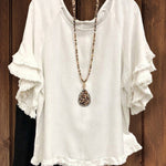 Double Ruffle Short Sleeve Round-Neck Top