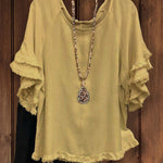 Double Ruffle Short Sleeve Round-Neck Top