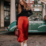 Satin Zipper Elegant Work Skirts - Zeagoo (US Only)
