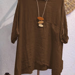 Women's Casual Cotton and Linen Round-neck Shirt