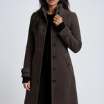 Trench winter coat with high collar