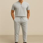 Men's Summer Waffle Collar Zipper Set