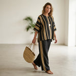 Tamara – ultra-comfortable oversized striped top and relaxed-fit linen trousers