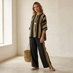 Tamara – ultra-comfortable oversized striped top and relaxed-fit linen trousers