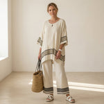 Mariella – Elegant linen set: black striped top and flowing trousers