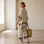 Mariella – Elegant linen set: black striped top and flowing trousers