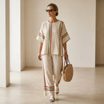 Noemi – Printed boho blouse, combined with comfortable loose-fitting trousers