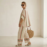 Noemi – Printed boho blouse, combined with comfortable loose-fitting trousers