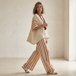 Rosalinda – Complete outfit: rustic-elegant striped top and cream linen trousers