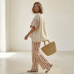 Rosalinda – Complete outfit: rustic-elegant striped top and cream linen trousers