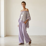 Serenella - off-the-shoulder top and wide-leg striped pants set