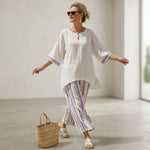 Allegra – comfortable blouse and bamboo striped pants