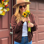 Faux Bomber Zip Up Lightweight Jacket Coat with Pockets - Zeagoo (Us Only)