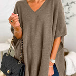 Chicest V Neck Loose Fit Solid Poncho Sweater