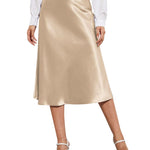 Satin Zipper Elegant Work Skirts - Zeagoo (US Only)