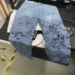Women's Mid Waist Buttoned Lace Patchwork Jeans