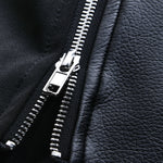 Men's Pu Leather Stitching Zip-up Round Neck Long-sleeved T-shirt
