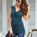Ruched Cowl Neck Tank Tops - Zeagoo (Us Only)