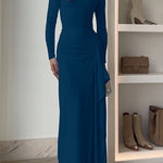 Long Sleeves Draped Slit Maxi Party Dress(7 Colors Available!)