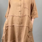 Women's Tassel Pocket Linen Shirt Dress