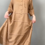 Women's Tassel Pocket Linen Shirt Dress