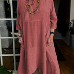 Accordion Pleated Irregular Hem Linen Dress