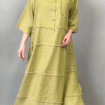 Women's Tassel Pocket Linen Shirt Dress