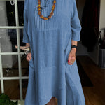 Accordion Pleated Irregular Hem Linen Dress