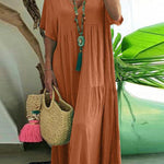 Women's Loose Stylish Solid Color V-neck Irregular Cotton Long Dress