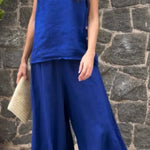 Women's Solid Color Casual Loose Stylish Sleeveless Top Pants Two Piece Suit