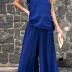 Women's Solid Color Casual Loose Stylish Sleeveless Top Pants Two Piece Suit