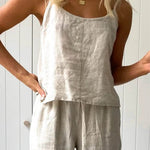 Women's Solid Color Casual Loose Elegant Stylish Sleeveless Top Pants Two Piece Suit