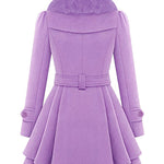 Faux Fur Lapel Double-Breasted Thick Wool Coat - Zeagoo (Us Only)