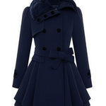 Faux Fur Lapel Double-Breasted Thick Wool Coat - Zeagoo (Us Only)
