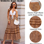 Zeagoo Women's Midi Skirts Boho High Waist A Line Casual Maxi Work Skirt Summer