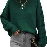 Zeagoo Womens 2023 Fall Sweaters Cute Cable Knit Crewneck Chunky Cozy Long Sleeve Warm Soft Pullover Sweater Tops