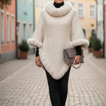 Elara ��� Faux Fur Trim Knit Poncho