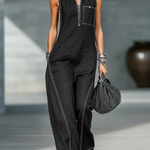 Women's Minimalist Loose-fitting White Trim Sleeveless Jumpsuit