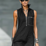 Women's Minimalist Loose-fitting White Trim Sleeveless Jumpsuit