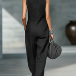 Women's Minimalist Loose-fitting White Trim Sleeveless Jumpsuit