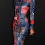 Chic Patchwork Bodycon Midi Dress