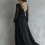Stylish Western-style Lace-paneled Split Black Maxi Dress