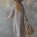Lazy And Elegant V-neck Light Gray Crinkled Chiffon Maxi Dress