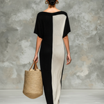 Women's Minimalist Knitted Boat Neck Short-sleeved Maxi Dress