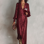 Women's Minimalist Loose Shimmering V-neck Maxi Party Dress